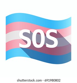 Illustration of an isolated long shadow transgender flag with    the text SOS