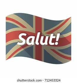 Illustration of a isolated long shadow United Kingdom flag with  the text Hello! in the French language
