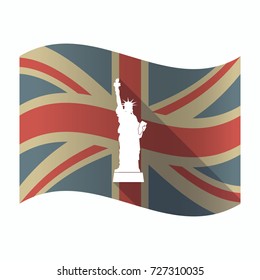 Illustration of a isolated long shadow United Kingdom flag with  the Statue of Liberty 