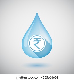Illustration of an isolated long shadow  water drop with  a rupee coin icon