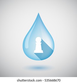 Illustration of an isolated long shadow  water drop with a  pawn chess figure