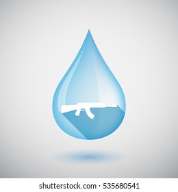 Illustration of an isolated long shadow  water drop with  a machine gun sign