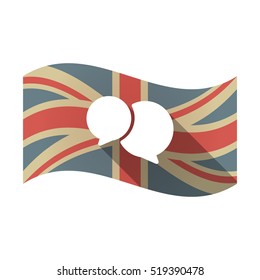 Illustration of an isolated long shadow waving Union Jack United Kingdom flag with  comic balloons