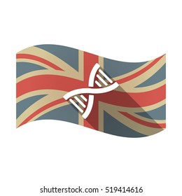 Illustration of an isolated long shadow waving Union Jack United Kingdom flag with a DNA sign