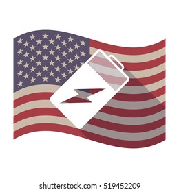 Illustration of an isolated long shadow waving United States of America flag with a battery