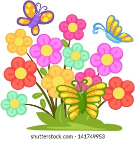 illustration of isolated lovely flower with butterflies