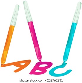 illustration of isolated magic pen writing A,B and C