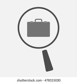 Illustration of an isolated magnifier icon with  a briefcase