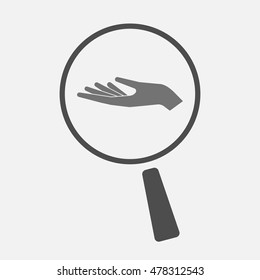 Illustration of an isolated magnifier icon with a hand offering