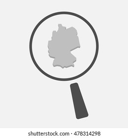 Illustration of an isolated magnifier icon with  a map of Germany