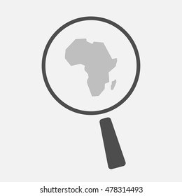 Illustration of an isolated magnifier icon with  a map of the african continent
