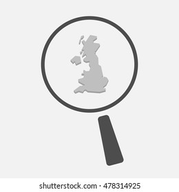 Illustration of an isolated magnifier icon with  a map of the UK 