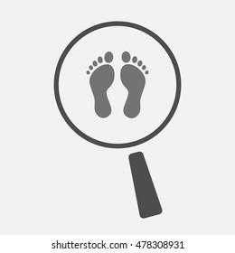 Illustration of an isolated magnifier icon with two footprints