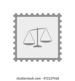 Illustration of an isolated  mail stamp icon with  an unbalanced weight scale