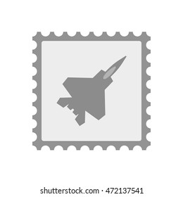 Illustration of an isolated  mail stamp icon with a combat plane