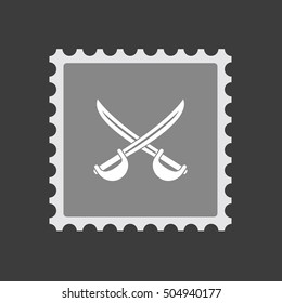 Illustration of an isolated mail stamp icon with  two swords crossed