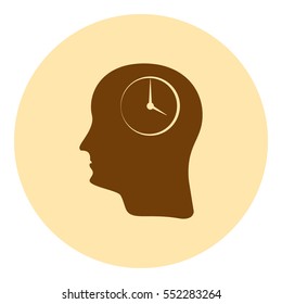 Illustration of an isolated male head silhouette icon with a wrist watch