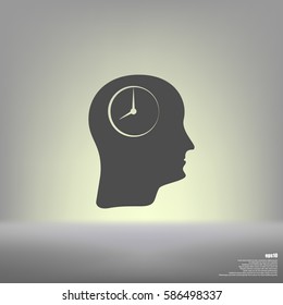 Illustration of an isolated male head silhouette icon with a wrist watch