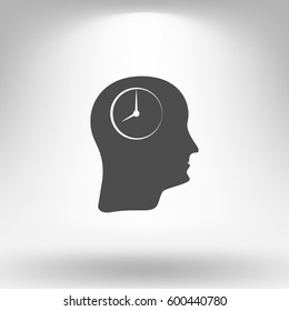 Illustration of an isolated male head silhouette icon with a wrist watch
