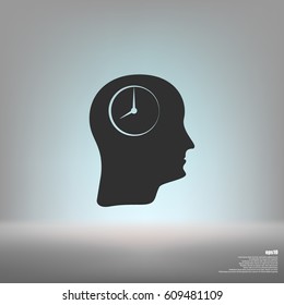 Illustration of an isolated male head silhouette icon with a wrist watch