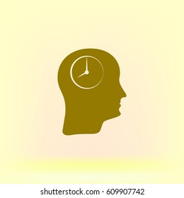 Illustration of an isolated male head silhouette icon with a wrist watch
