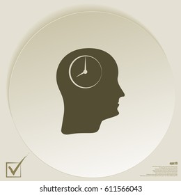 Illustration of an isolated male head silhouette icon with a wrist watch
