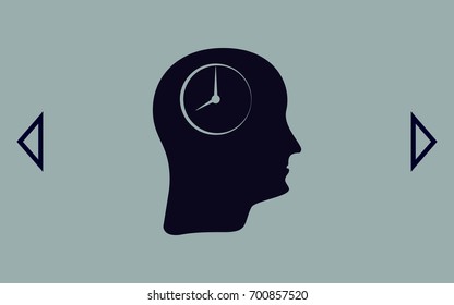 Illustration of an isolated male head silhouette icon with a wrist watch