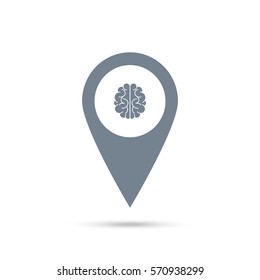 Illustration of an isolated map mark with a brain icon