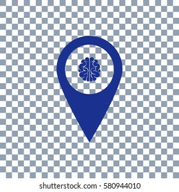 Illustration of an isolated map mark with a brain icon on transparent background