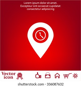 Illustration of an isolated map mark with a clock icon