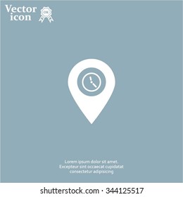 Illustration of an isolated map mark with a clock icon