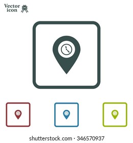 Illustration of an isolated map mark with a clock icon