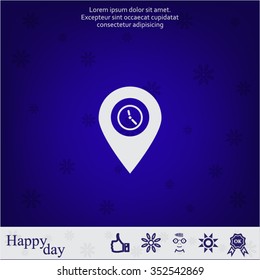 Illustration of an isolated map mark with a clock icon