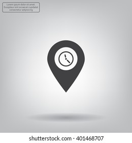Illustration of an isolated map mark with a clock icon