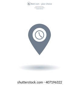 Illustration of an isolated map mark with a clock icon