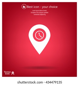 Illustration of an isolated map mark with a clock icon