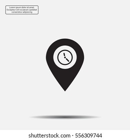 Illustration of an isolated map mark with a clock icon