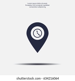 Illustration of an isolated map mark with a clock icon