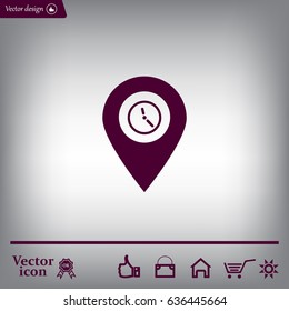 Illustration of an isolated map mark with a clock icon