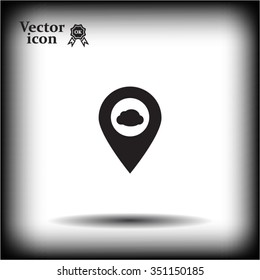Illustration of an isolated map mark with a cloud icon