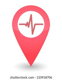 Illustration of an isolated map mark with a hearbeat icon