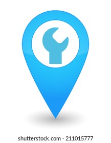 Illustration of an isolated map mark with a monkey wrench icon