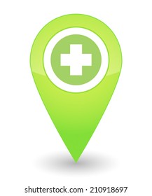 Illustration of an isolated map mark with a pharmacy icon