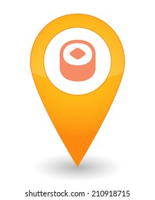 Illustration of an isolated map mark with a sushi icon