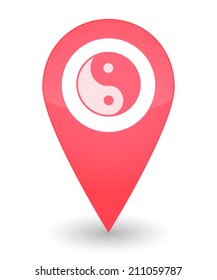 Illustration of an isolated map mark with a yingyang icon