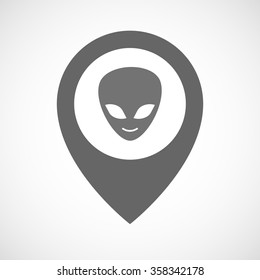 Illustration of an isolated map marker with an alien face