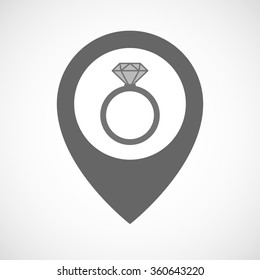 Illustration of an isolated map marker with an engagement ring