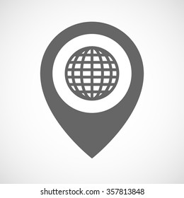 Illustration of an isolated map marker with a world globe