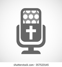 Illustration of an isolated microphone icon with a christian cross