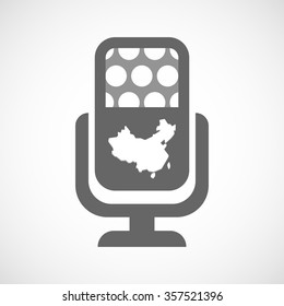 Illustration of an isolated microphone icon with  a map of China